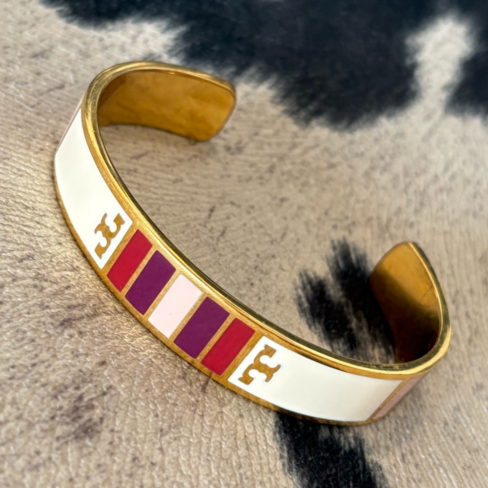 Tory Burch Gold and Multicolor Enamel Cuff Bracelet